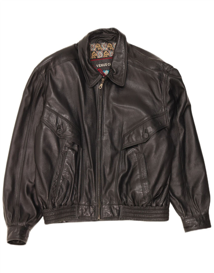 Vintage Herren Lederjacke IT 56 3XL Schwarzes Leder