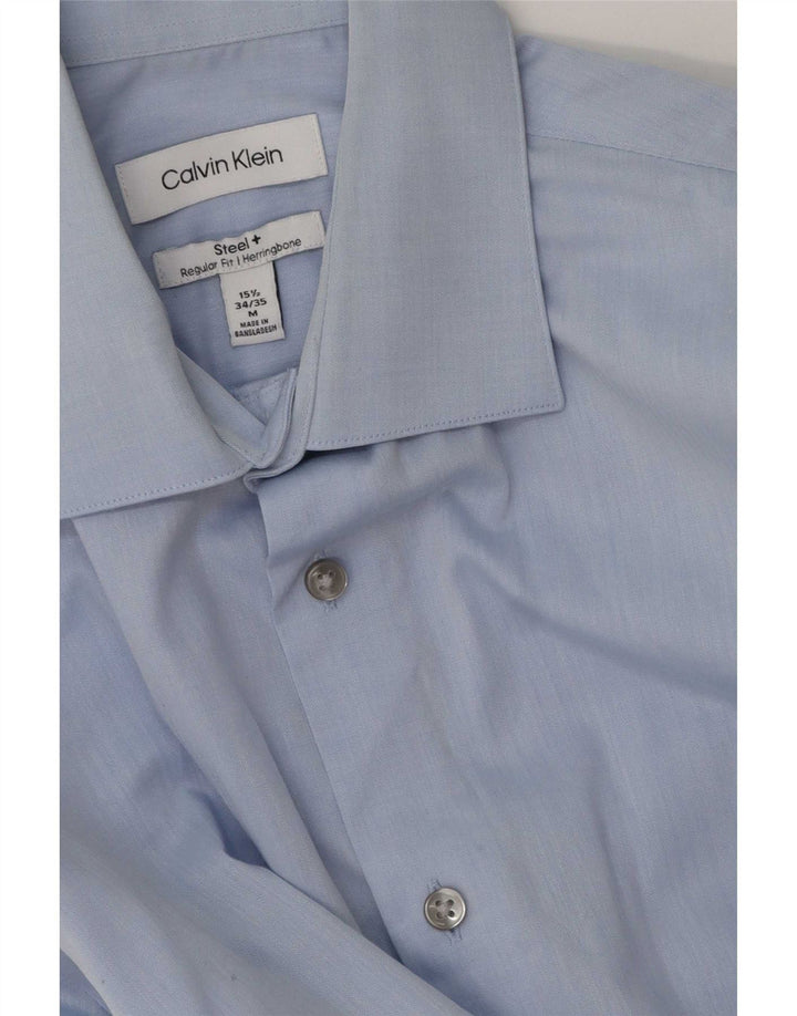 Calvin Klein Herren-Hemd mit normaler Passform, Größe 15 1/2, mittelblaues Fischgrätenmuster
