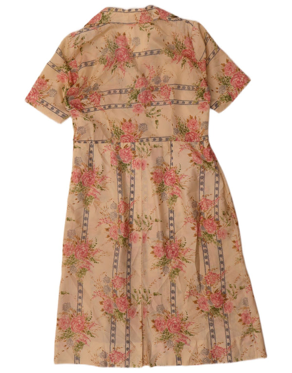 Vintage Damen A-Linie Kleid UK 12 Medium Beige Floral