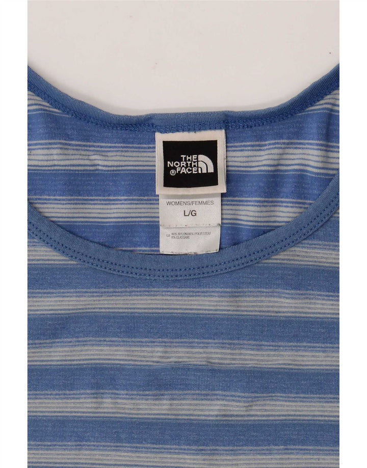 The North Face Damen T-Shirt Top UK 16 Large Blau gestreift Polyester