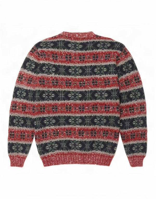 Vintage Mens Crew Neck Jumper Sweater Medium Multicoloured Fair Isle Wool