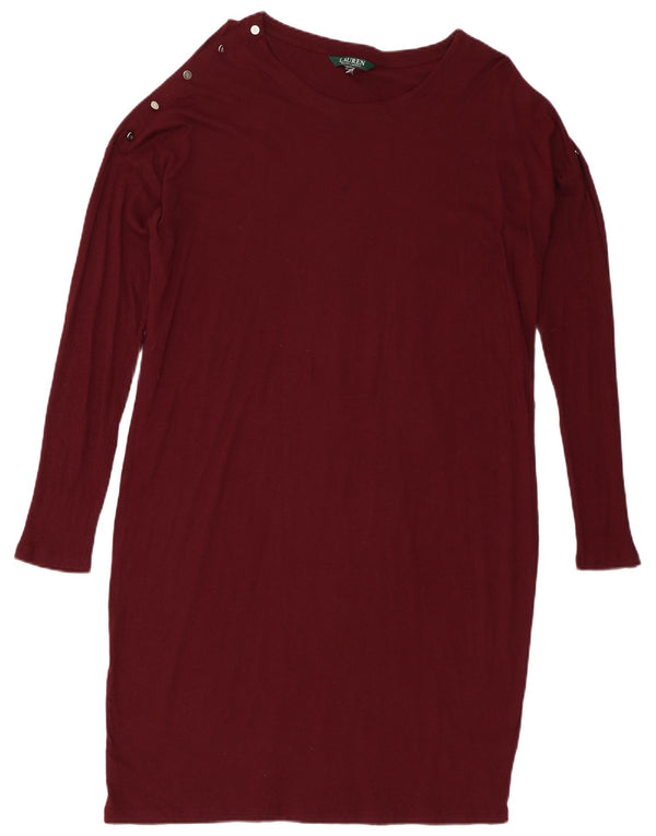 Ralph Lauren Damen Langarm-Etuikleid UK 18 XL Burgunderrote Baumwolle