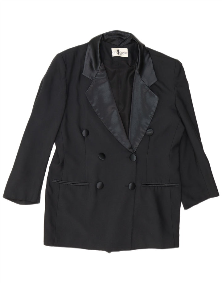 Vintage Damen Zweireihige Blazerjacke UK 14 Large Schwarz