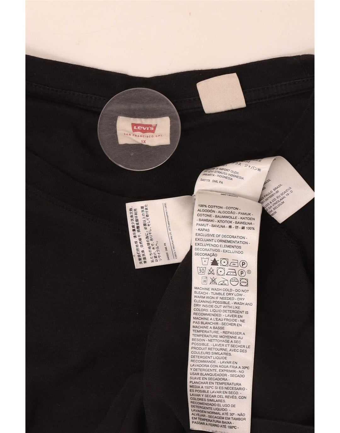 Levi's Damen Top Langarm UK 18 XL Schwarz Baumwolle