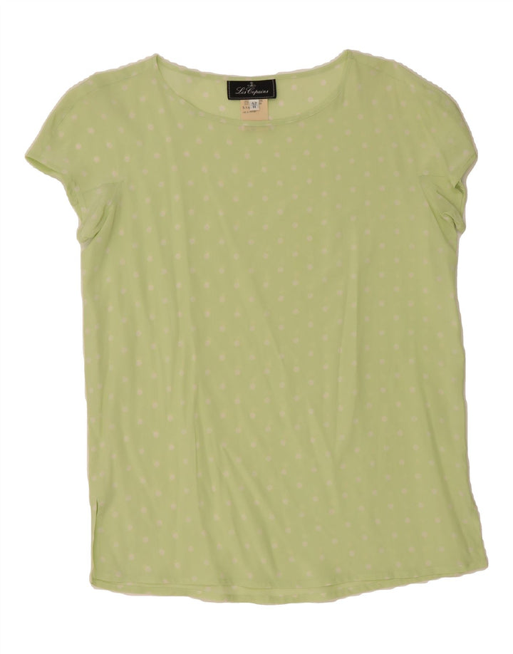 LES COPAINS Womens Blouse Top IT 42 Medium Green Polka Dot Silk Vintage Les Copains and Second-Hand Les Copains from Messina Hembry 