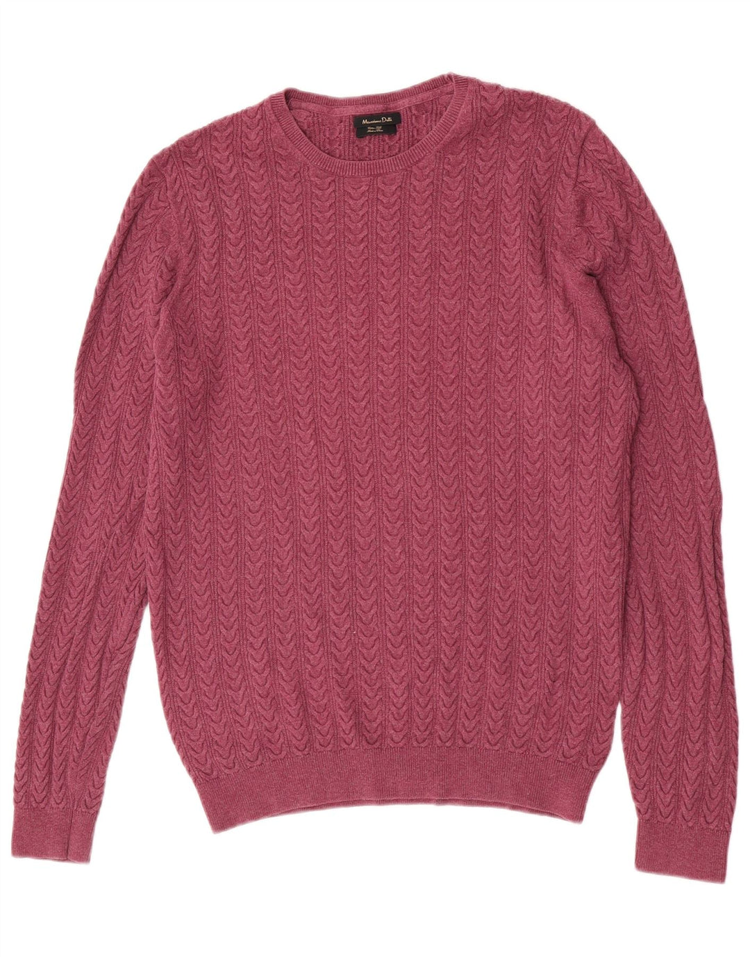 Massimo Dutti Herren-Pullover mit Rundhalsausschnitt, groß, burgunderrote Baumwolle