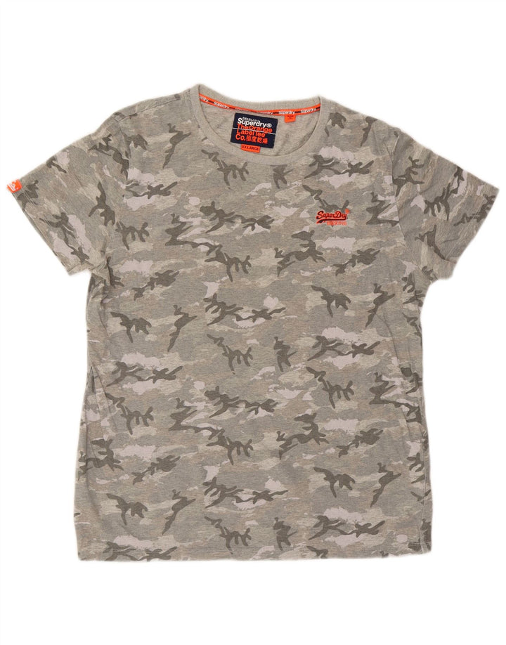 SUPERDRY Mens T-Shirt Top 2XL Grey Camouflage Cotton Vintage Superdry and Second-Hand Superdry from Messina Hembry 