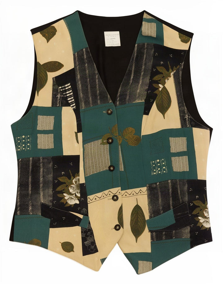 Vintage Damen Weste UK 14 Medium Mehrfarbig Patchwork Cupro