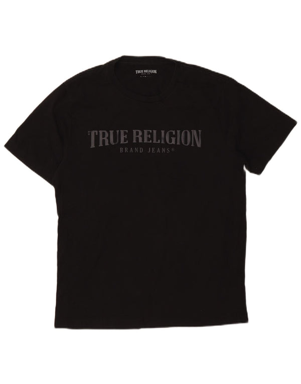 True Religion Herren-Grafik-T-Shirt-Oberteil aus mittelschwarzer Baumwolle