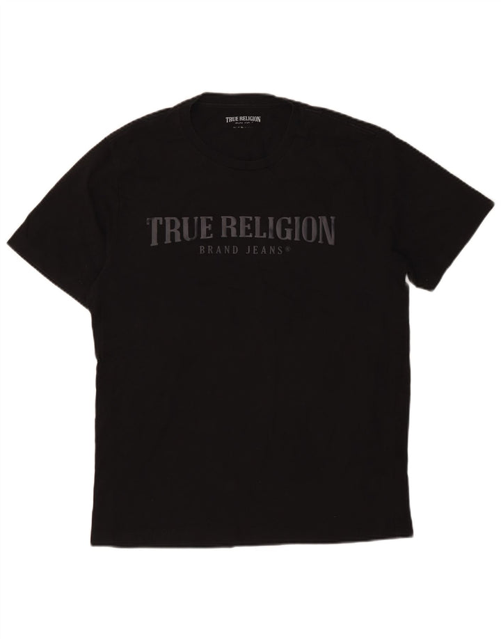 True Religion Herren-Grafik-T-Shirt-Oberteil aus mittelschwarzer Baumwolle