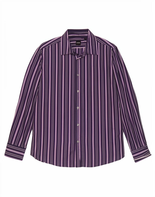 Hugo Boss Herrenhemd, groß, lila, gestreift, Baumwolle