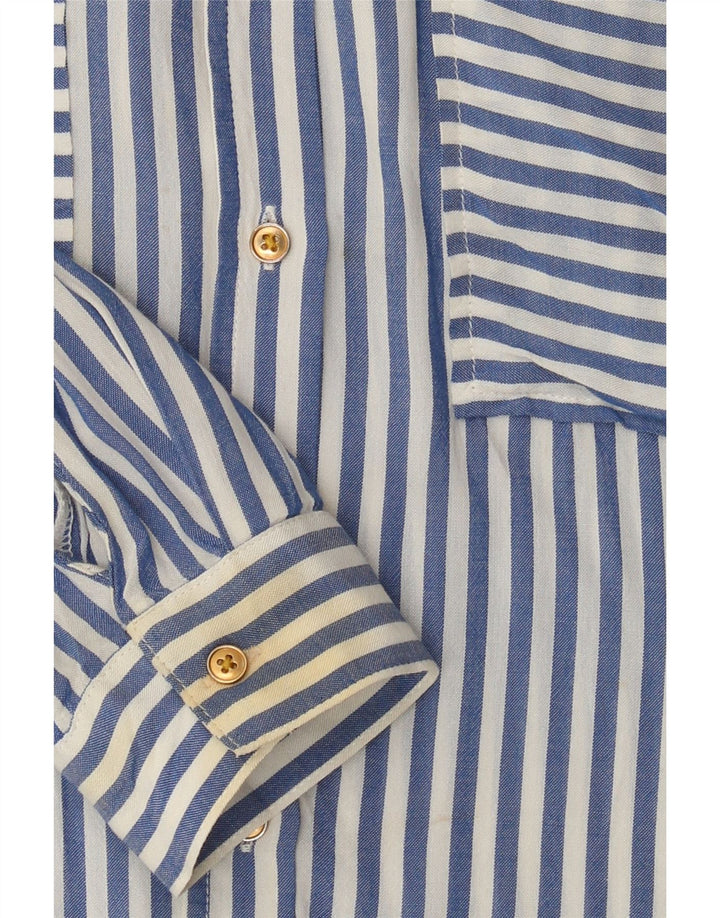 Zara Damen-Hemd UK 14 Mittelblaue Nadelstreifen-Viskose