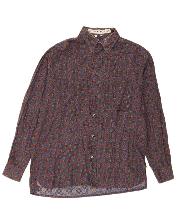NANI BON Herrenhemd Größe 40 Mittelblau Ikat