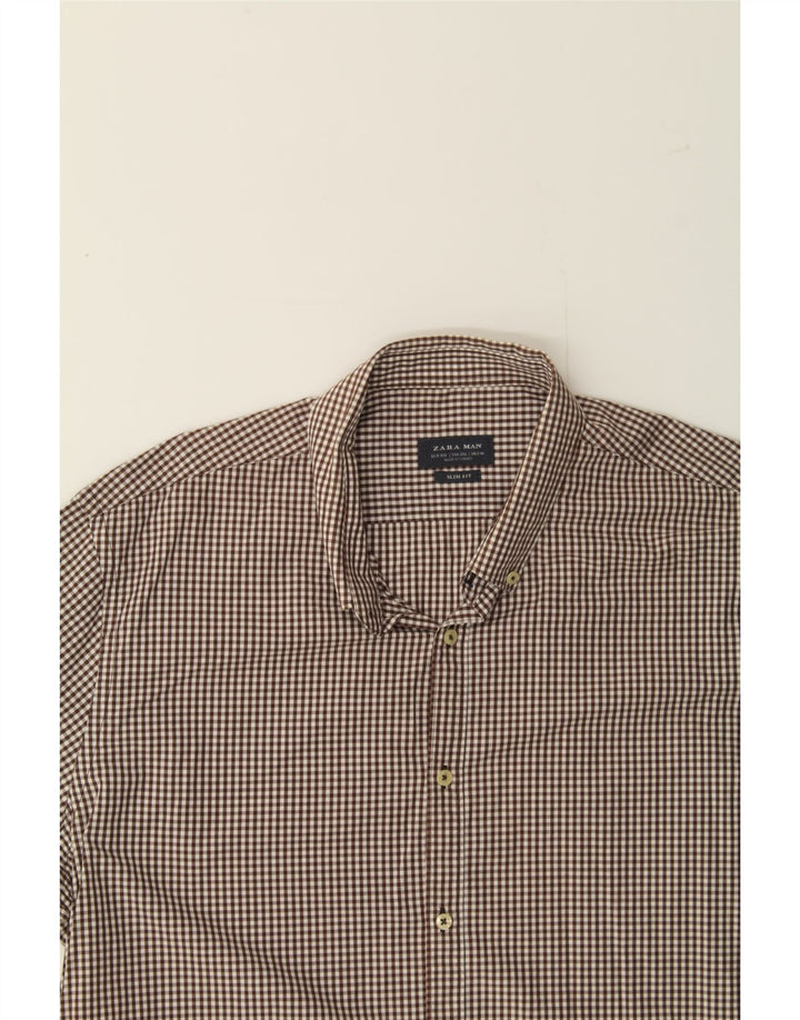 ZARA Mens Slim Fit Shirt 2XL Brown Gingham Cotton Vintage Zara and Second-Hand Zara from Messina Hembry 