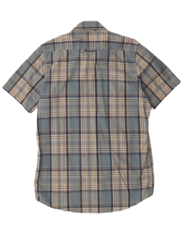 SUPERDRY Herren-Kurzarmhemd XL, blau kariert, Baumwolle