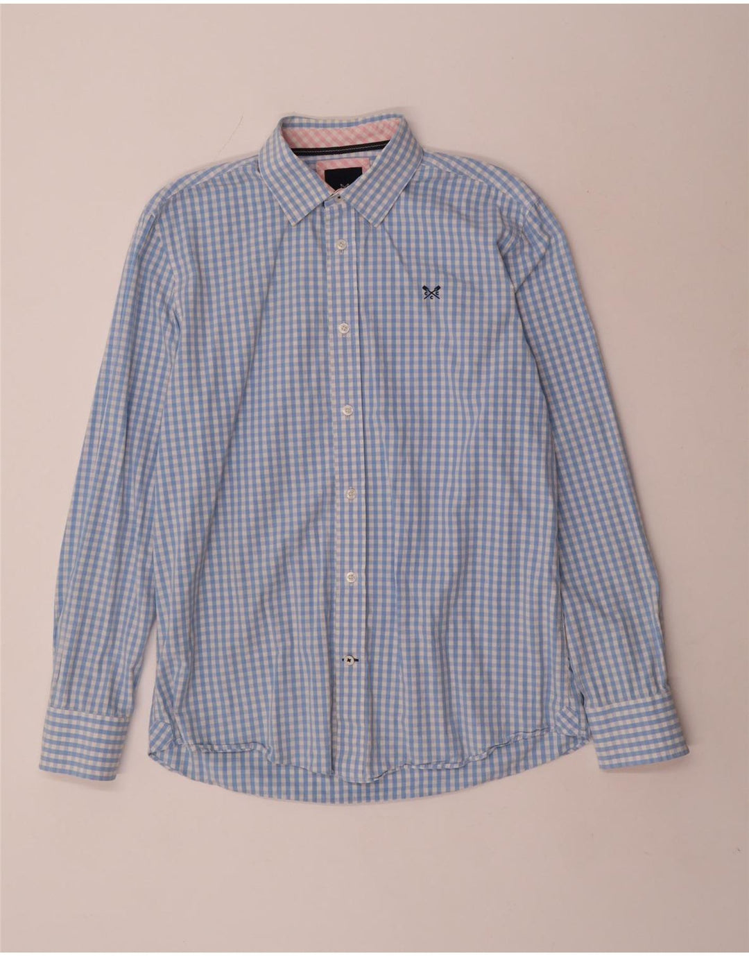Crew Clothing Herren-Hemd mit klassischer Passform, mittelblaues Gingham-Muster
