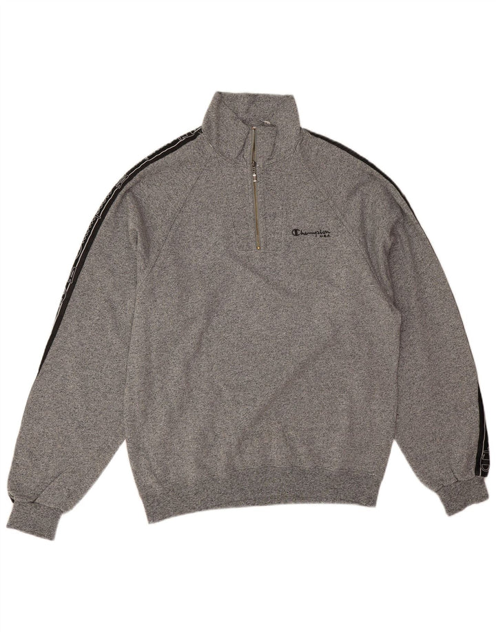 Champion Herren-Sweatshirt mit grafischem Reißverschluss, Mittelgrau, Farbblock