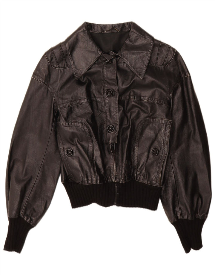 Vintage Mädchen Lederjacke 11-12 Jahre XL Schwarz