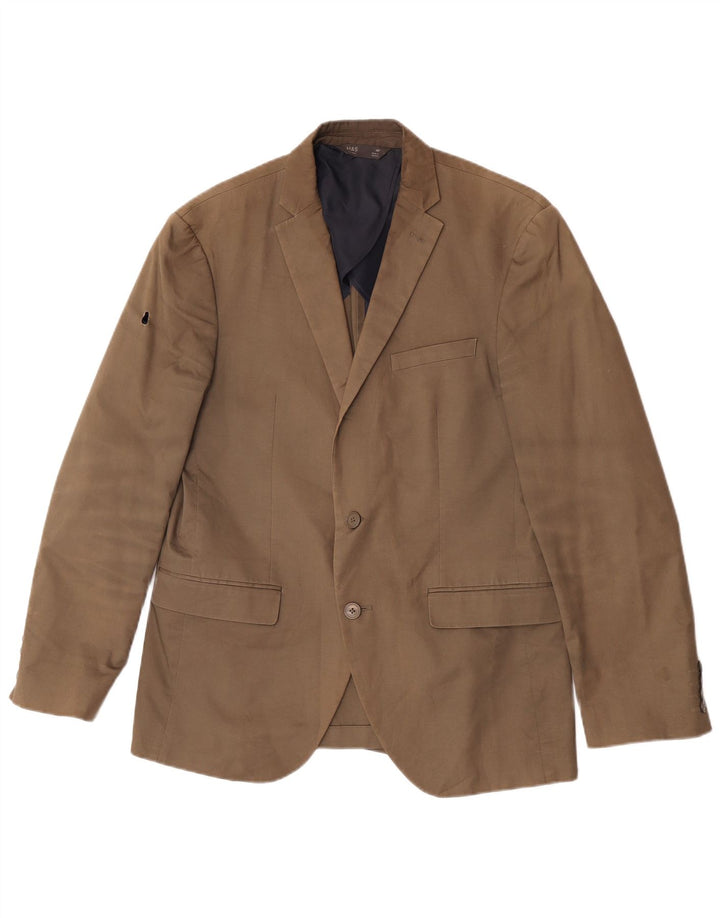 Marks & Spencer Herren-Blazer mit 2 Knöpfen, UK 40, mittlere Khaki-Baumwolle