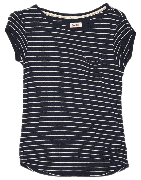 TOMMY HILFIGER Damen T-Shirt Top UK 6 XS Marineblau gestreift Viskose