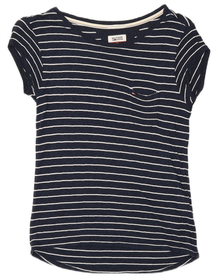 TOMMY HILFIGER Damen T-Shirt Top UK 6 XS Marineblau gestreift Viskose