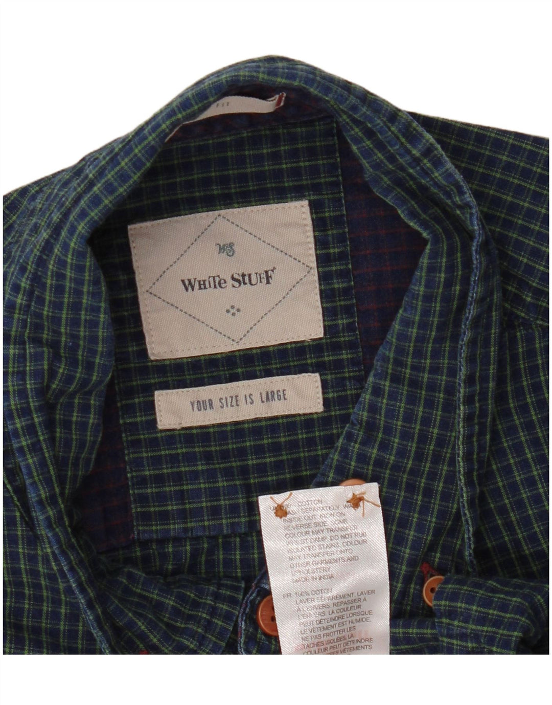 White Stuff Herren-Hemd mit klassischer Passform, groß, blau kariert, Baumwolle