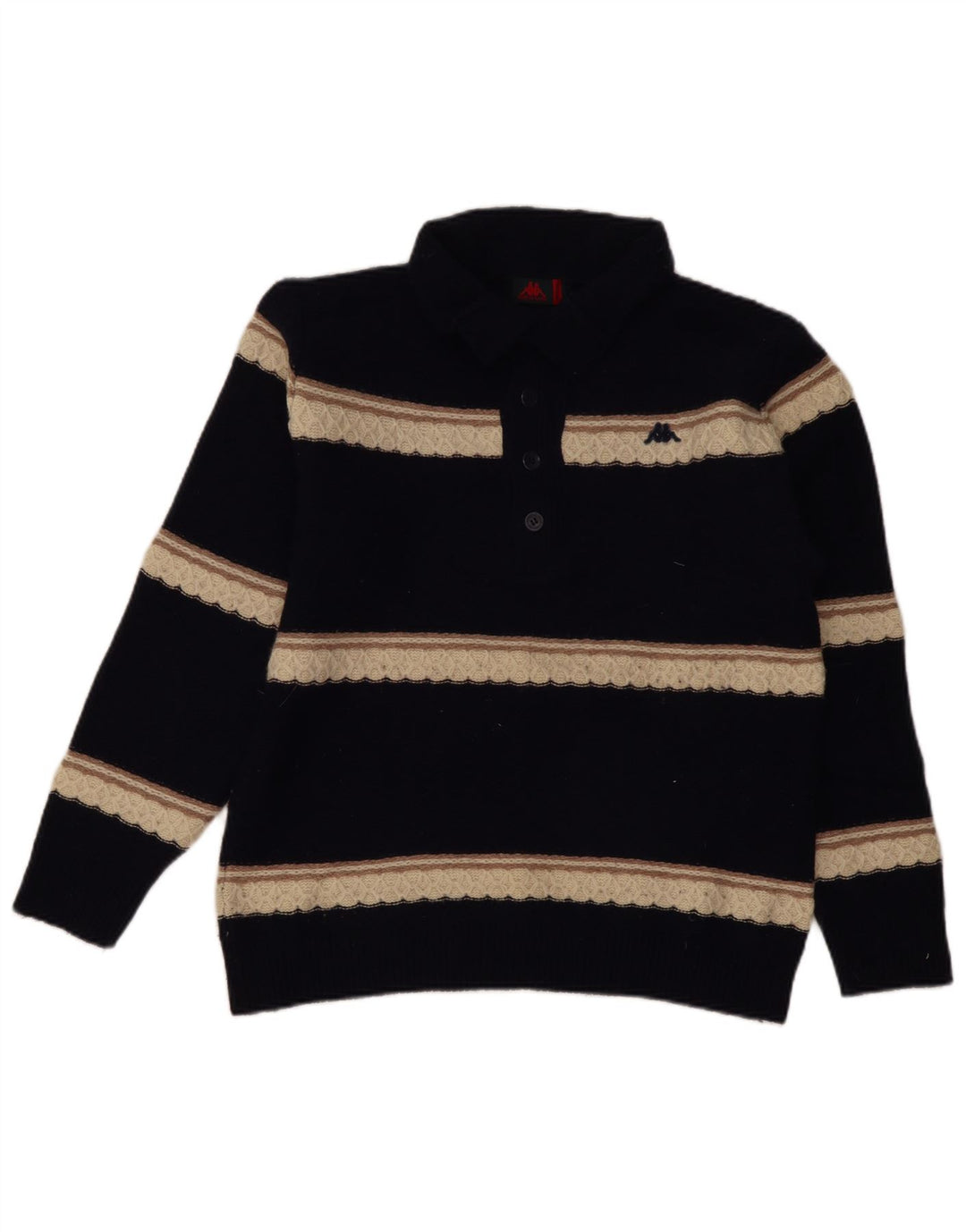 Kappa Herren-Pullover mit Knopfkragen, mittlere marineblaue gestreifte Lammwolle