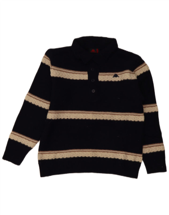 Kappa Herren-Pullover mit Knopfkragen, mittlere marineblaue gestreifte Lammwolle