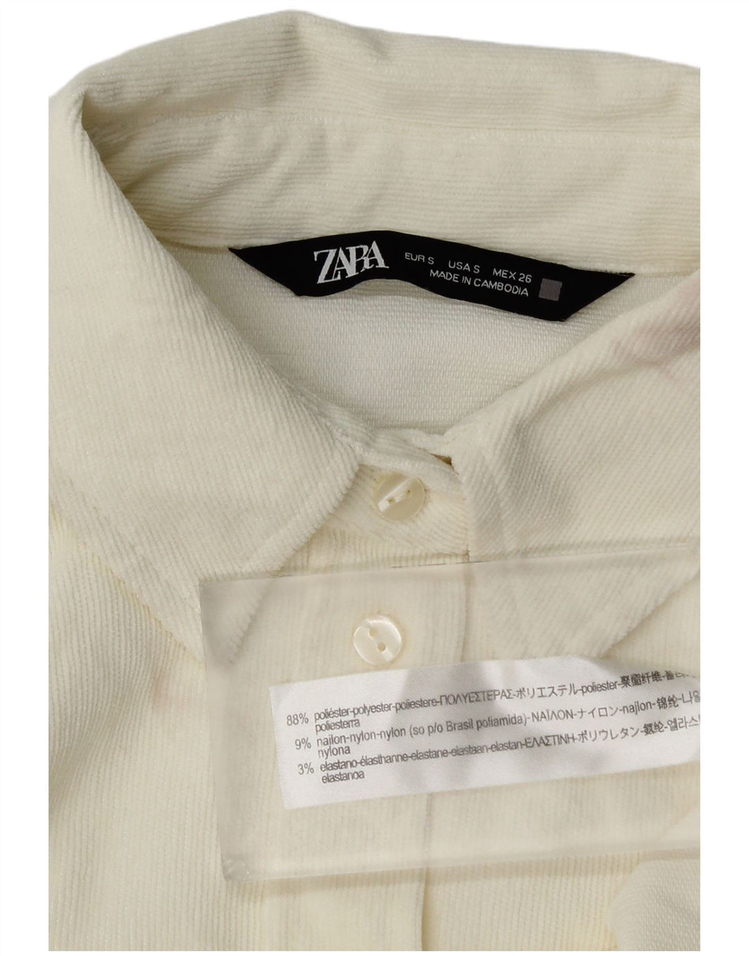 Übergroßes Cordhemd von Zara für Damen, UK 10, Größe S, gebrochenes Weiß, Polyester