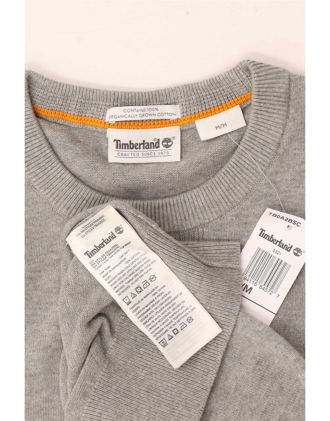 Timberland Herren-Pullover mit Rundhalsausschnitt, mittelgrau gefleckte Baumwolle