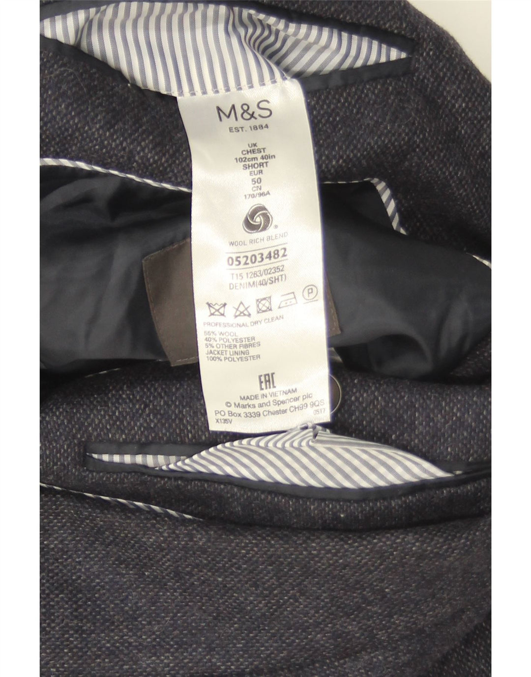 Marks & Spencer Herren-Blazer mit 2 Knöpfen, UK 40, mittelmarineblaue Wolle