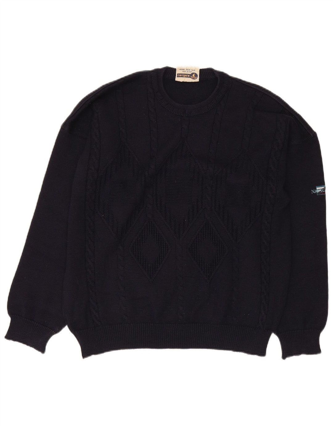 Navigare Herren-Pullover mit Rundhalsausschnitt, Größe L, Marineblau mit Argyle-Muster/Diamantmuster