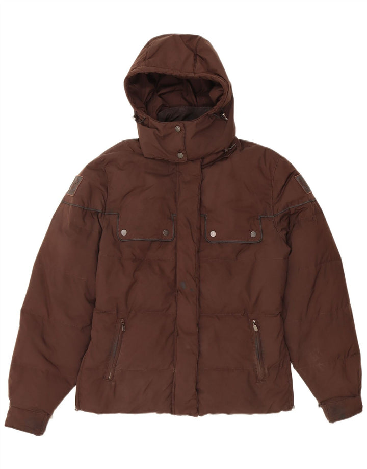 BELSTAFF Womens Hooded Padded Jacket IT 46 Large Brown Nylon