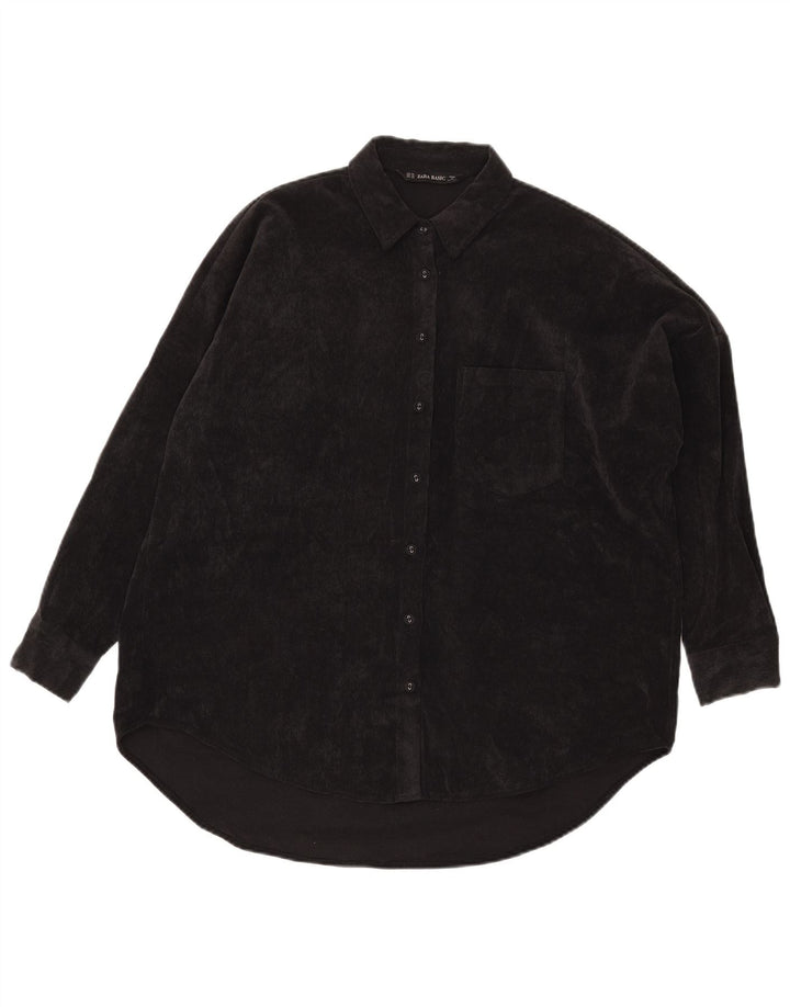 Zara Damen Übergroßes Cordhemd UK 6 XS Schwarz Polyester