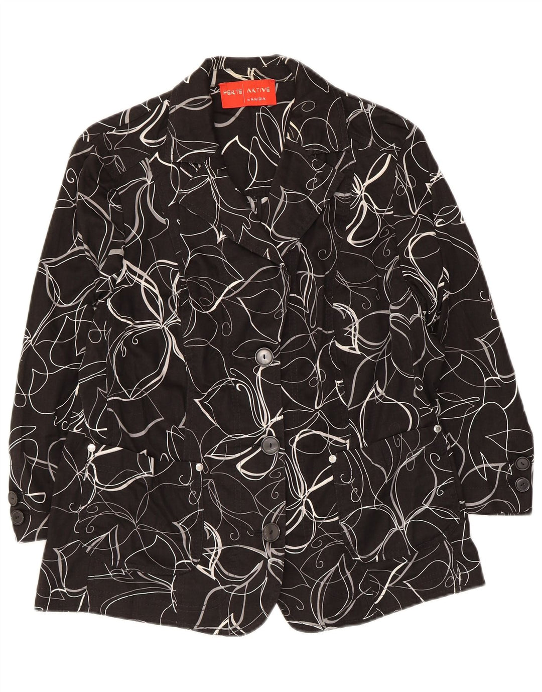 Perte by Krizia Damen 3-Knopf-Blazerjacke UK 12 Mittelschwarz geblümt