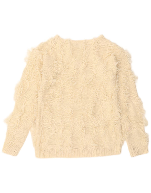 Vintage Damen Pullover mit U-Boot-Ausschnitt, Gr. 10, Größe S, gebrochenes Weiß