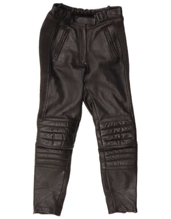 Vintage Damen Moto Racer Lederhose IT 38 XS W26 L27 Schwarzes Leder