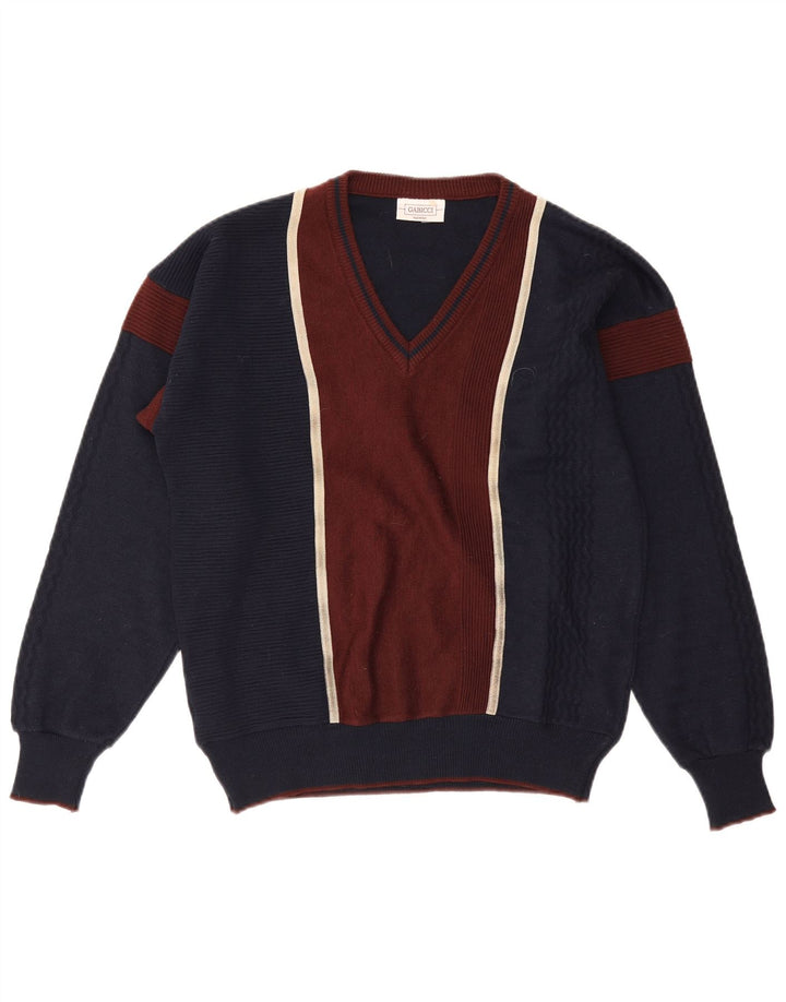 GABICCI Herren-Pullover mit V-Ausschnitt, mittleres Marineblau, Farbblock-Acryl
