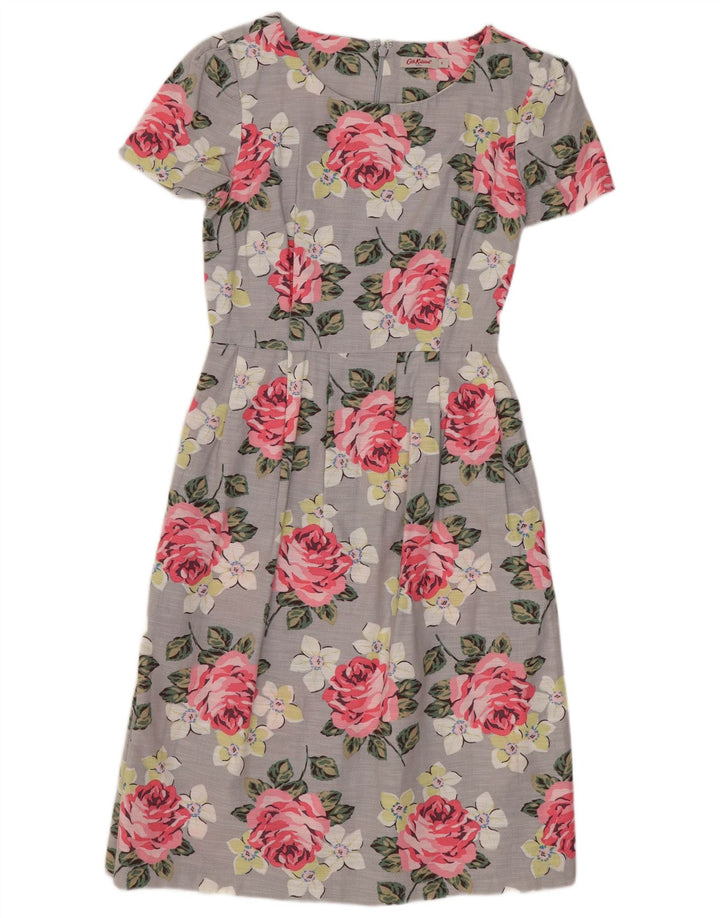 CATH KIDSTON Damen-A-Linien-Kleid, Größe S, Grau, Blumenmuster, Baumwolle