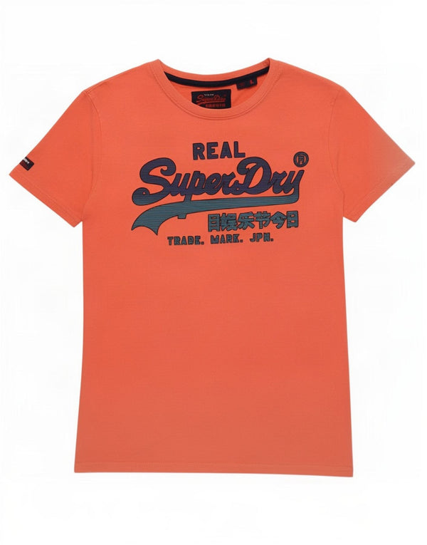 Superdry Damen Grafik-T-Shirt-Oberteil UK 14 Large Orange Baumwolle