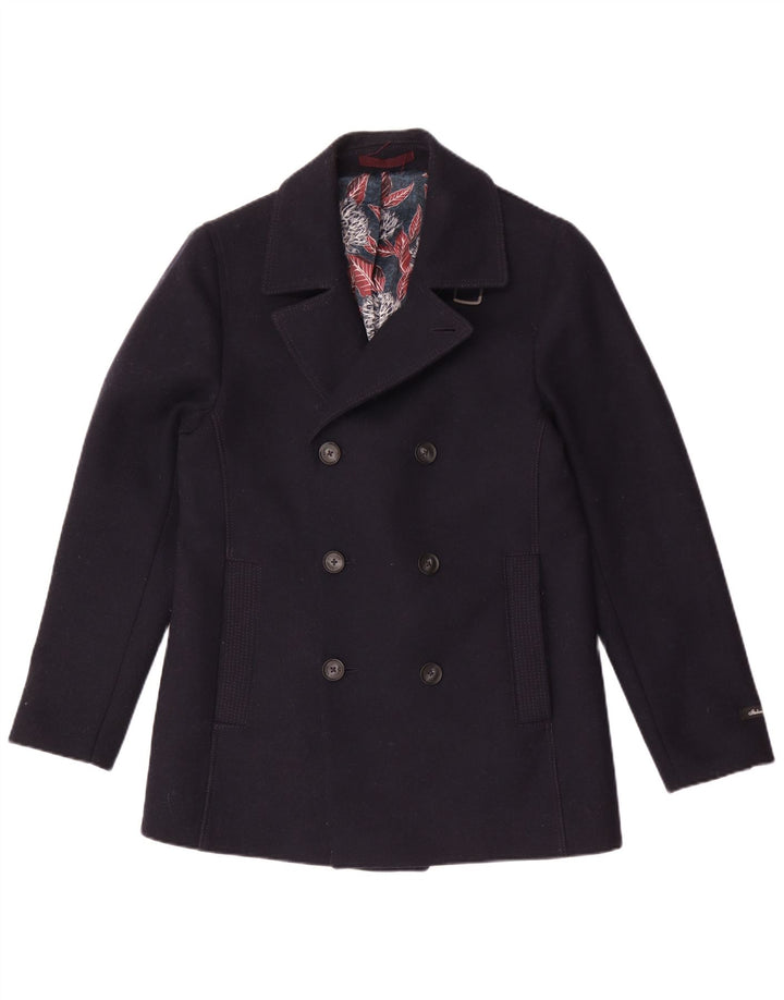 Ted Baker Herren Pea Coat Größe 2 Small Marineblaue Wolle