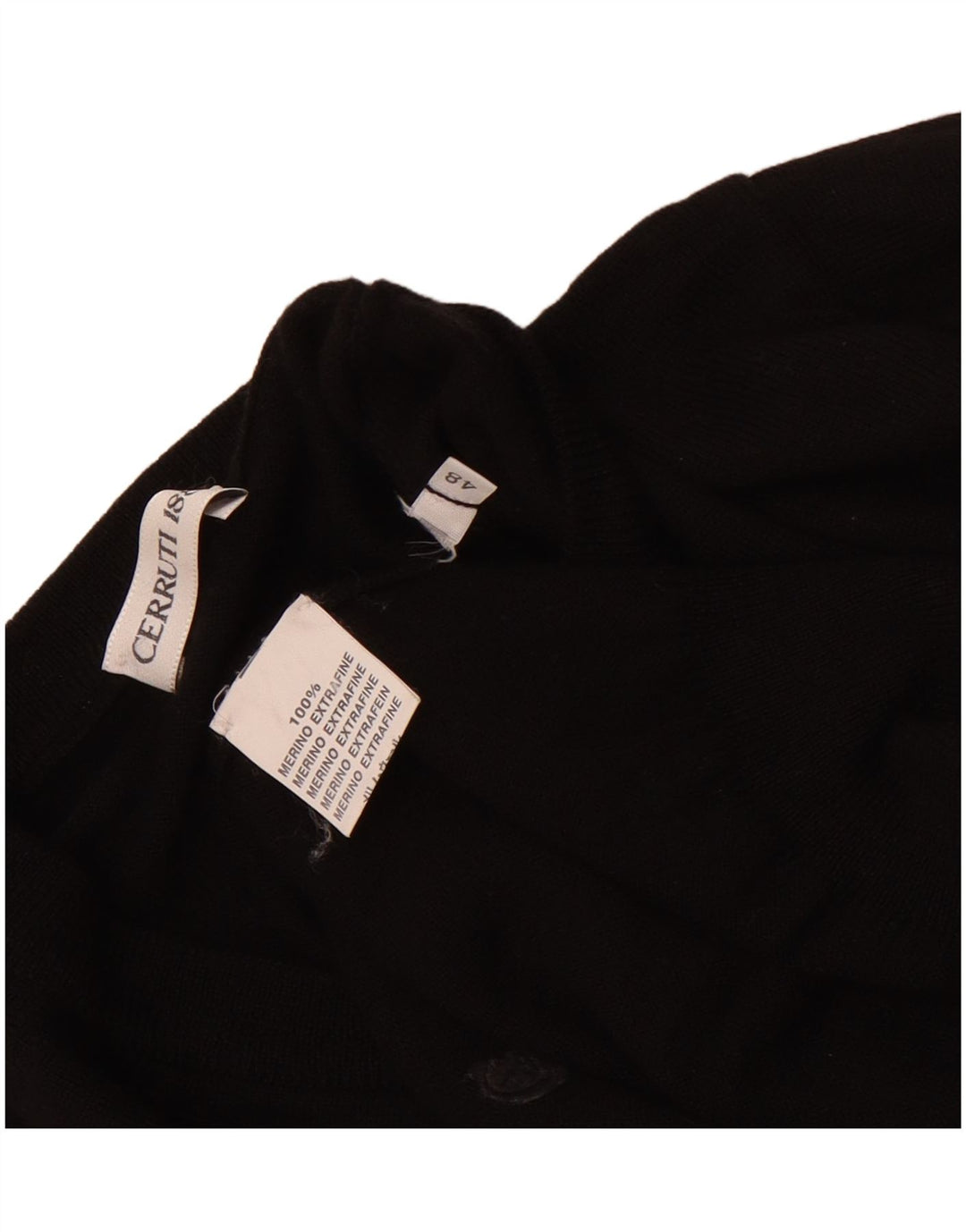 Cerruti 1881 Herren-Pullover mit V-Ausschnitt IT 48 Mittelschwarze Merinowolle