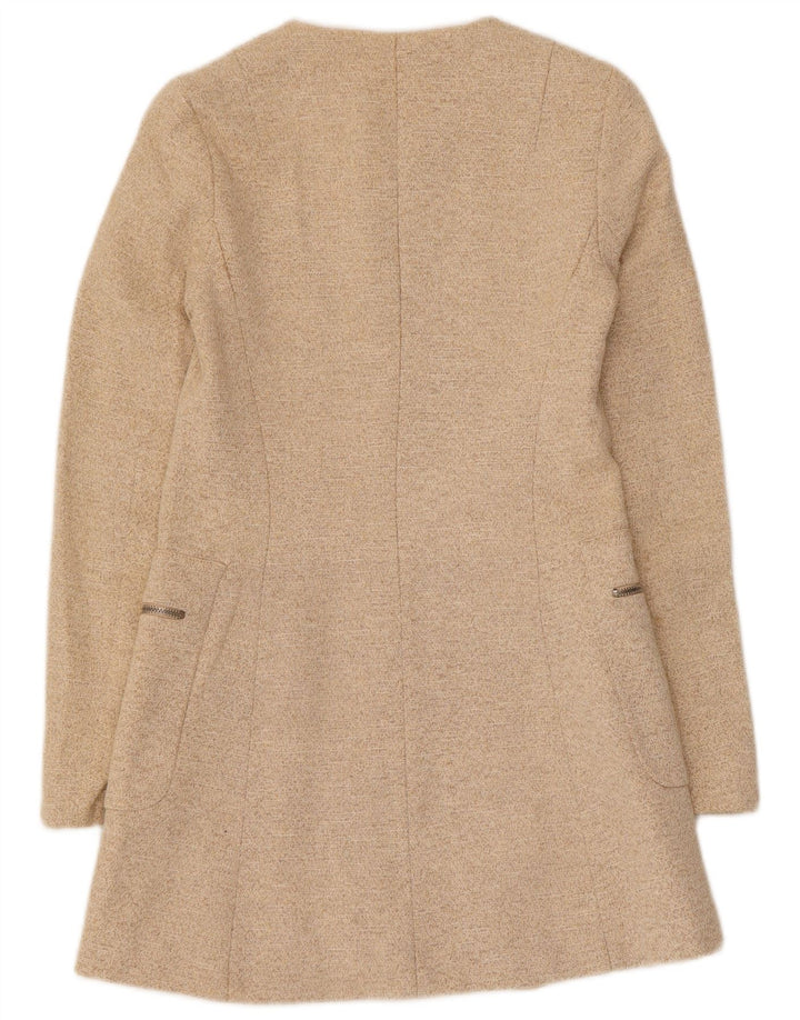 Zara Damen-Longline-Blazer mit durchgehendem Reißverschluss, Größe S, Beige, gefleckt