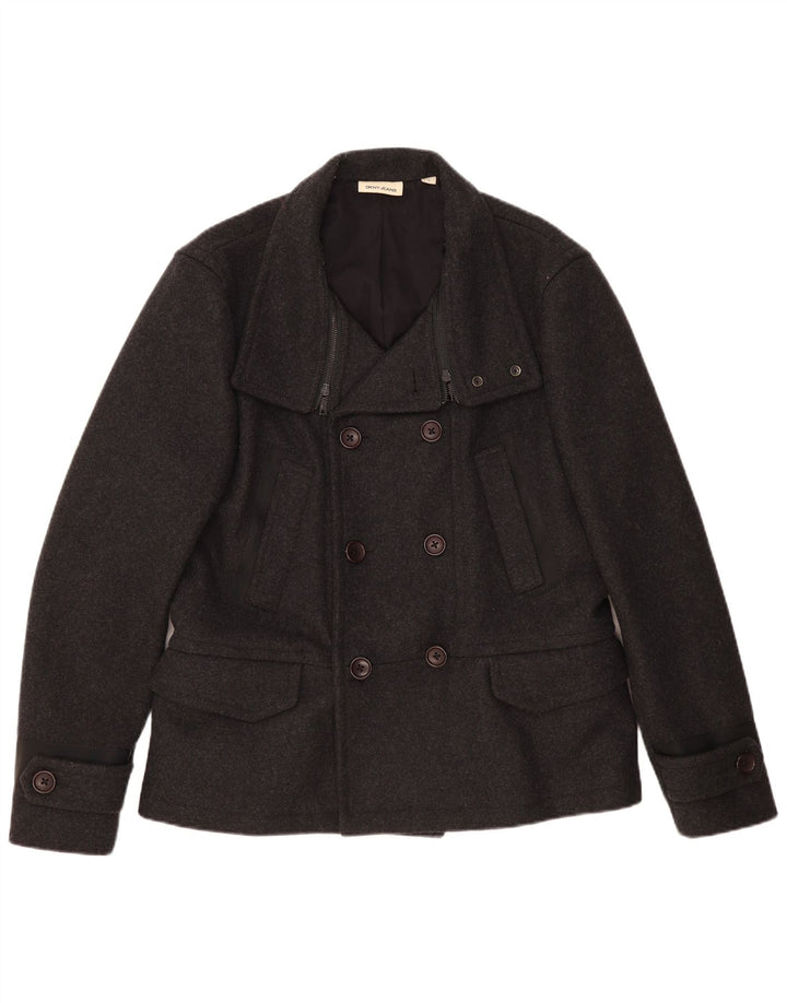 DKNY Herren Pea Coat UK 40 Große graue Wolle