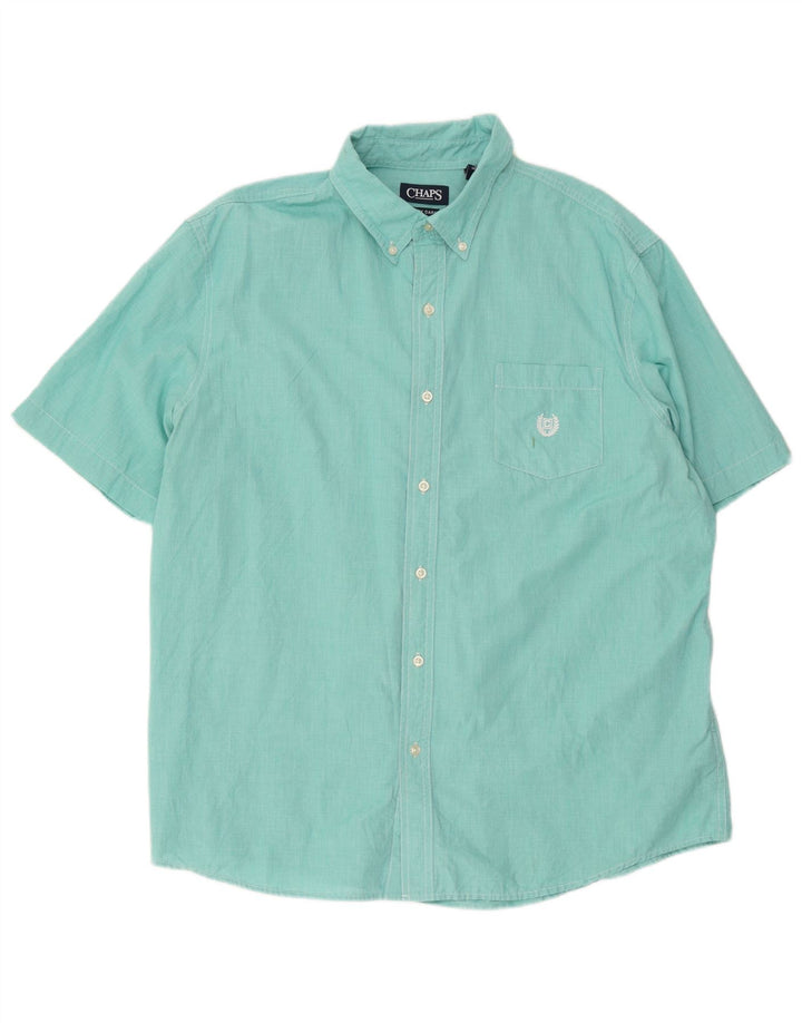 Chaps Herren-Hemd, pflegeleicht, kurzärmelig, 2XL, Türkis, Hahnentrittmuster, Baumwolle