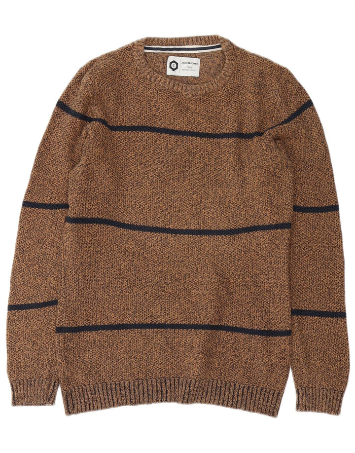 Jack & Jones Herren Core Pullover mit Rundhalsausschnitt, groß, braun gestreift, Baumwolle
