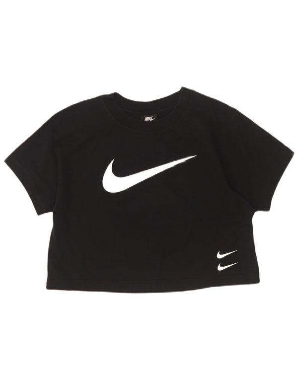 Nike Damen Crop Graphic T-Shirt Top UK 16 Large Schwarz Baumwolle