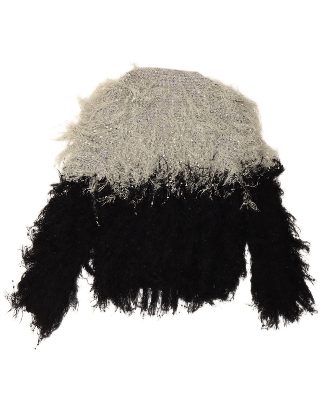 Übergroßer Damen-Pullover mit V-Ausschnitt von Zara, Gr. 14, Mittelschwarz, Farbblock