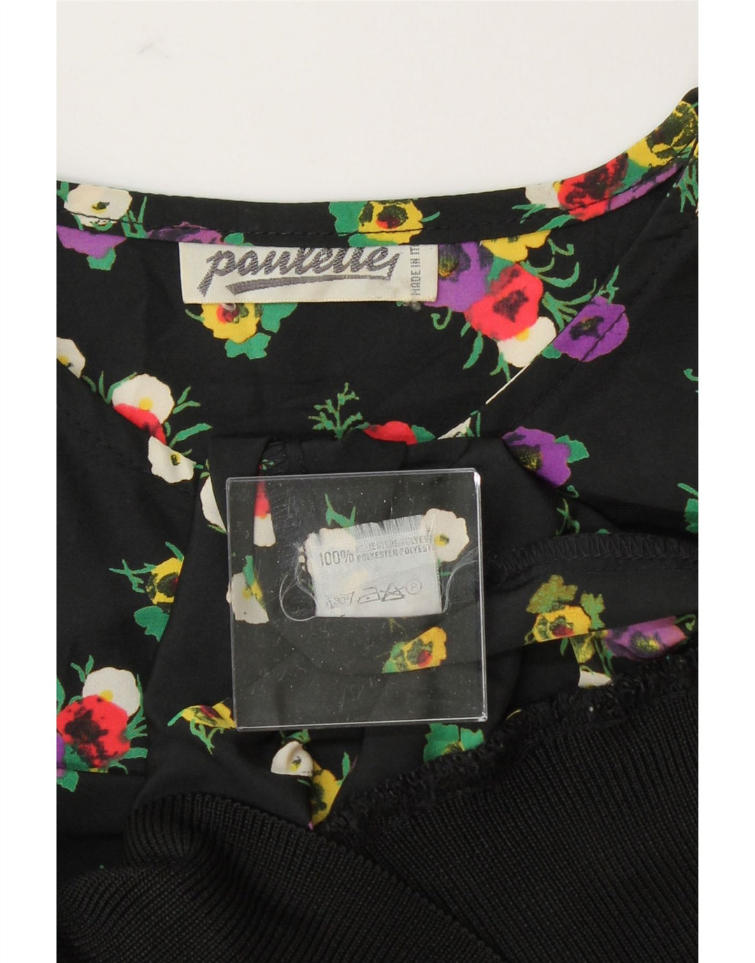 VINTAGE Womens Long Sleeve Blouse Top UK 16 Large Black Floral Polyester Vintage Vintage and Second-Hand Vintage from Messina Hembry 