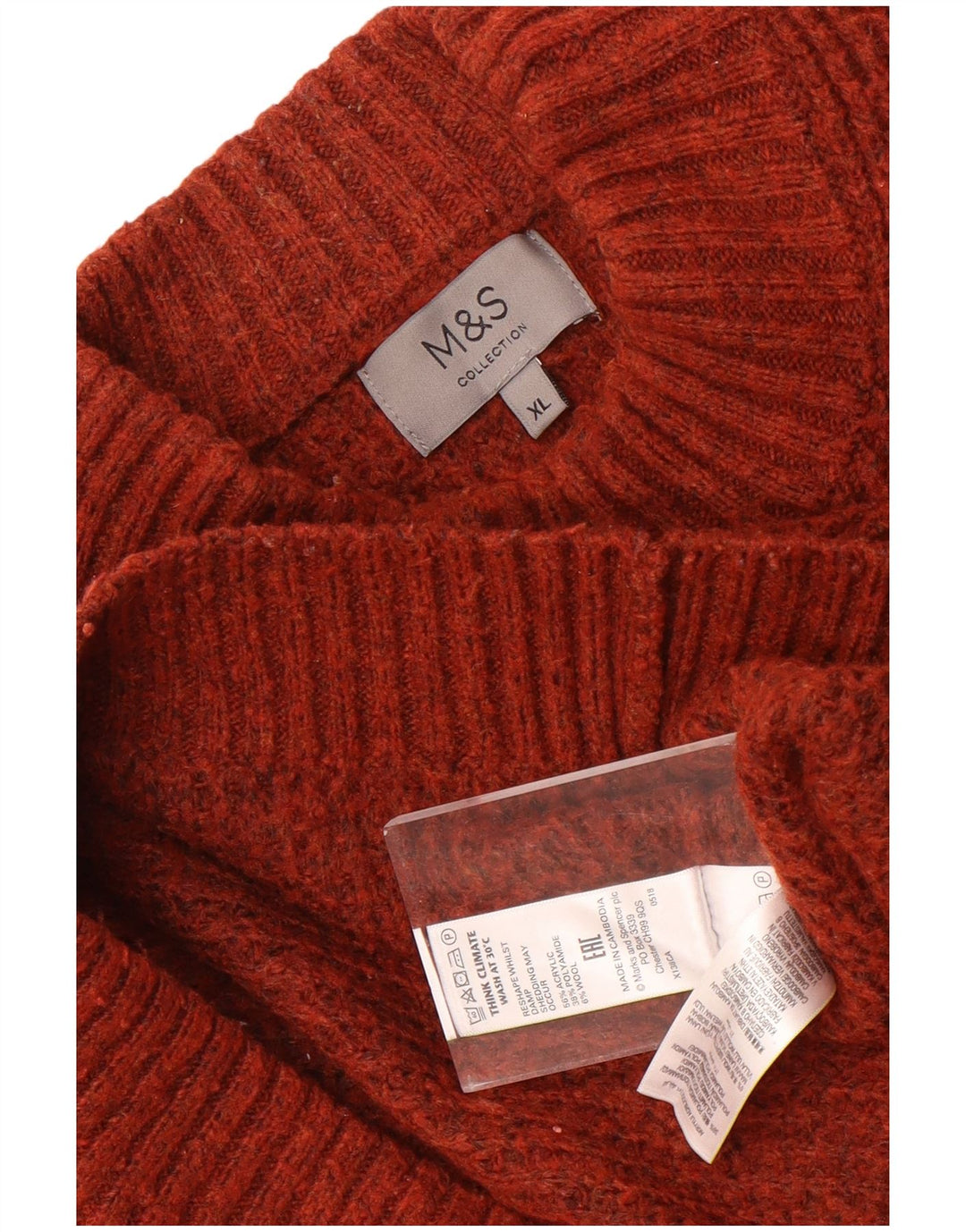 Marks & Spencer Herren-Pullover mit Rollkragen, XL, kastanienbraun geflecktes Acryl